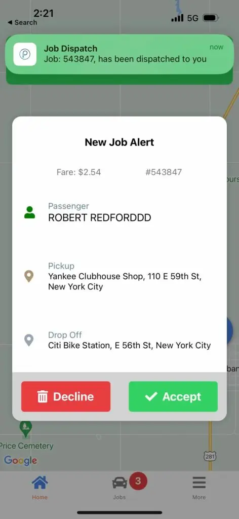Mobile dispatch software on smartphone screen